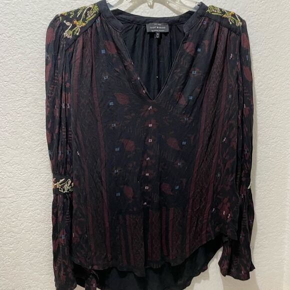🔴 Lucky brand boho floral embroidered long bell sleeves Rodeo blouse size XS - Picture 1 of 6